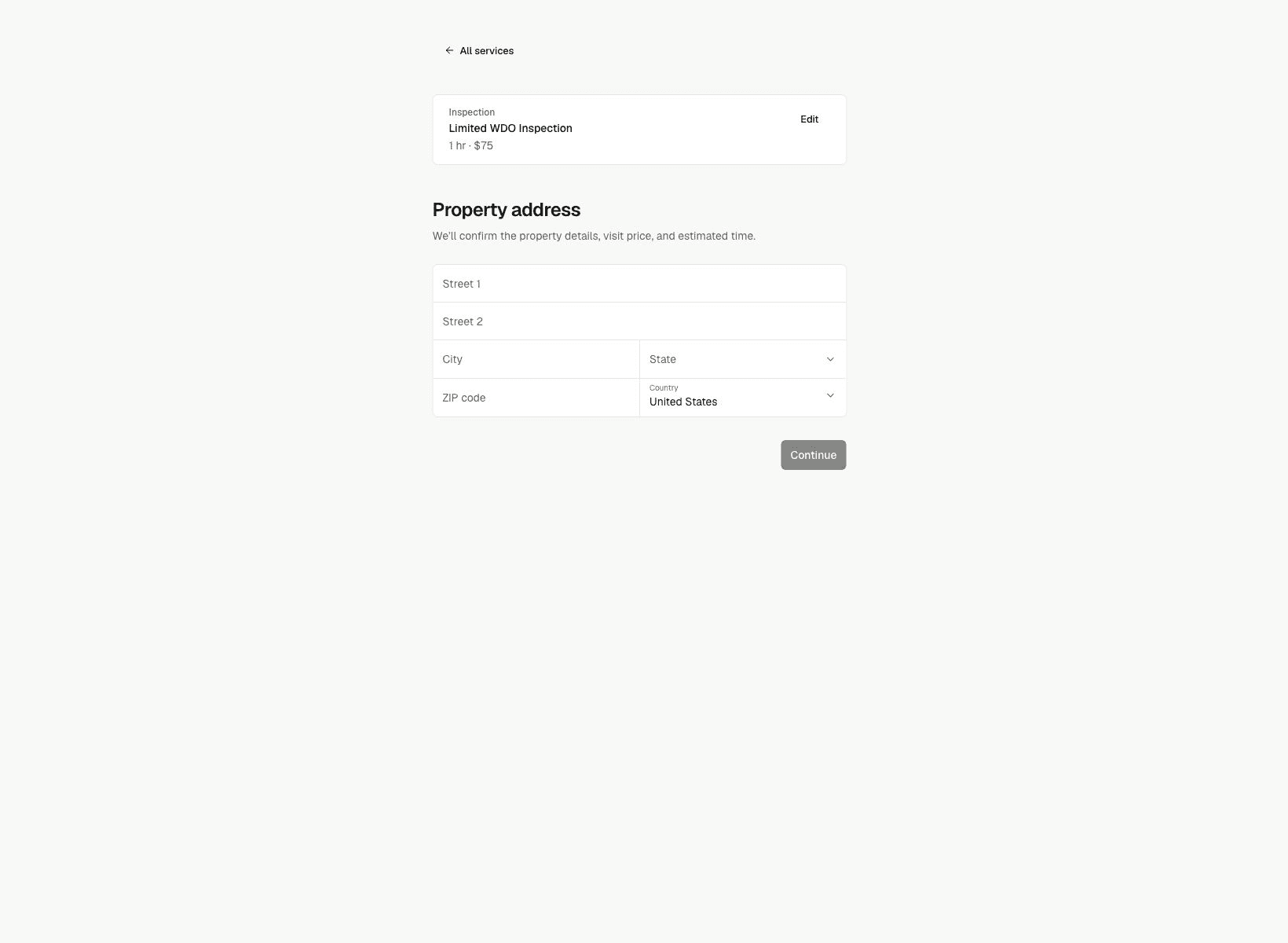 Noma property address form before an address is entered