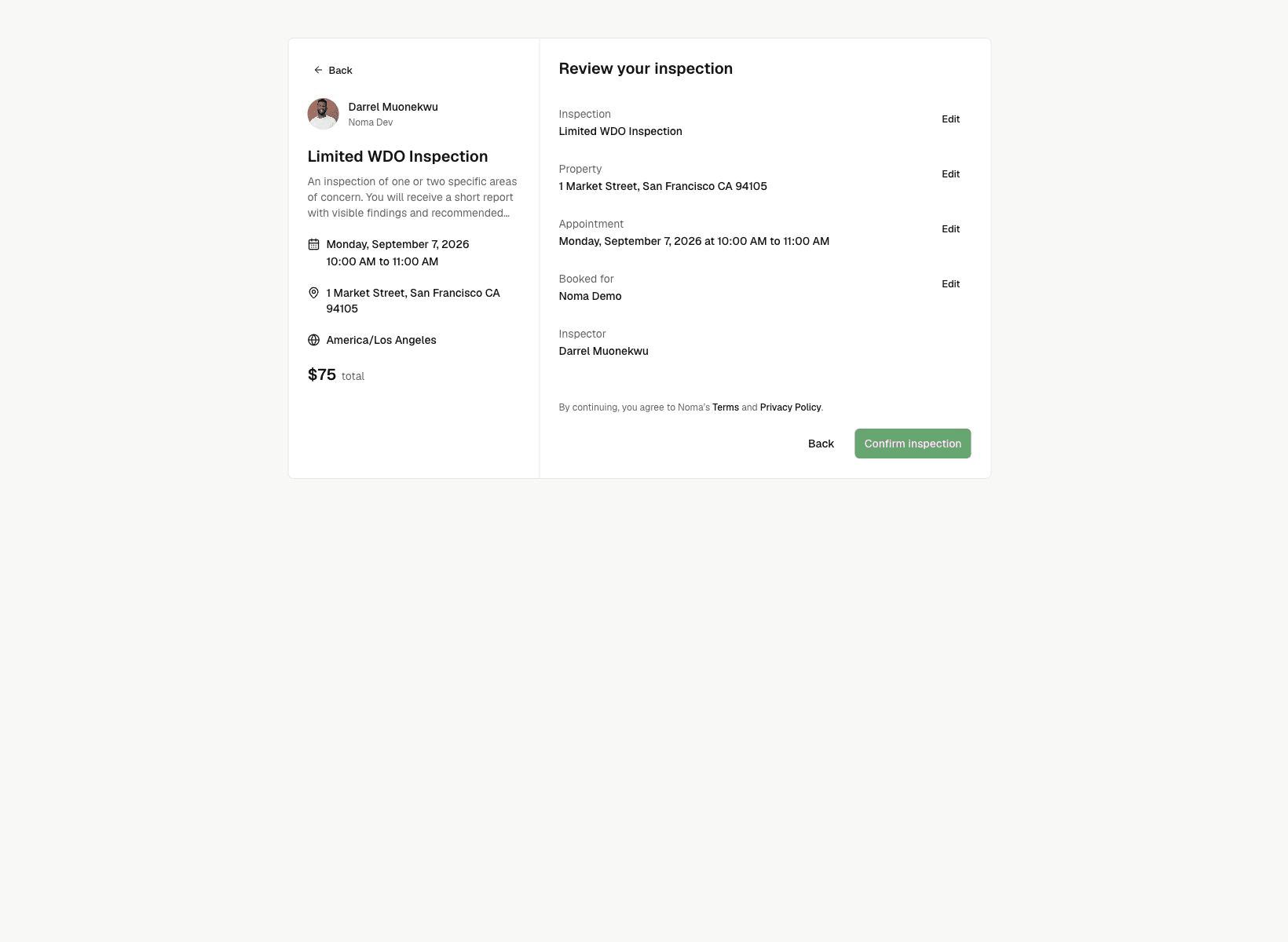 Noma booking review with the service, property, time, and customer