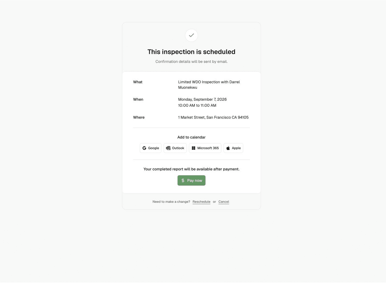 Noma booking confirmation with calendar and change options